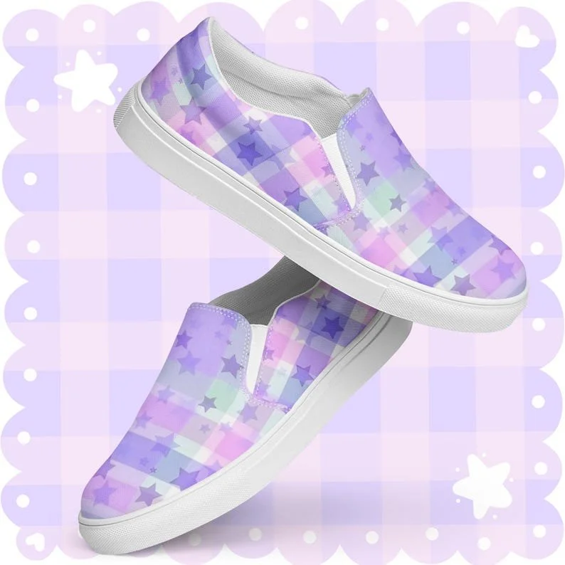 Starry Eyed – Women's Pastel Gingham Slip-On Canvas Shoes