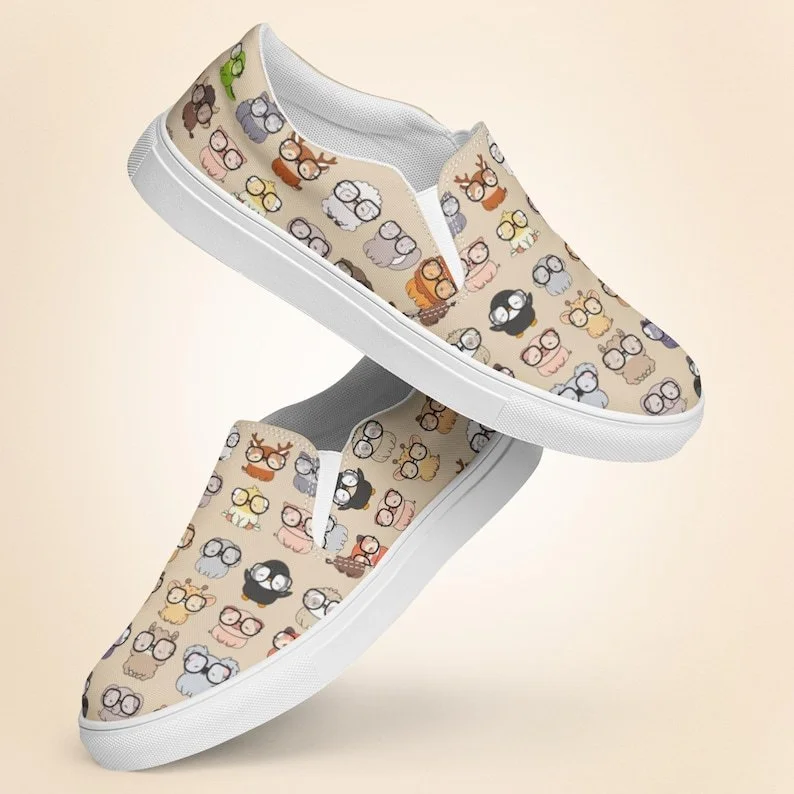 Spectacle Spectacular – Women's Eyeglass Animal Slip-On Canvas Shoes