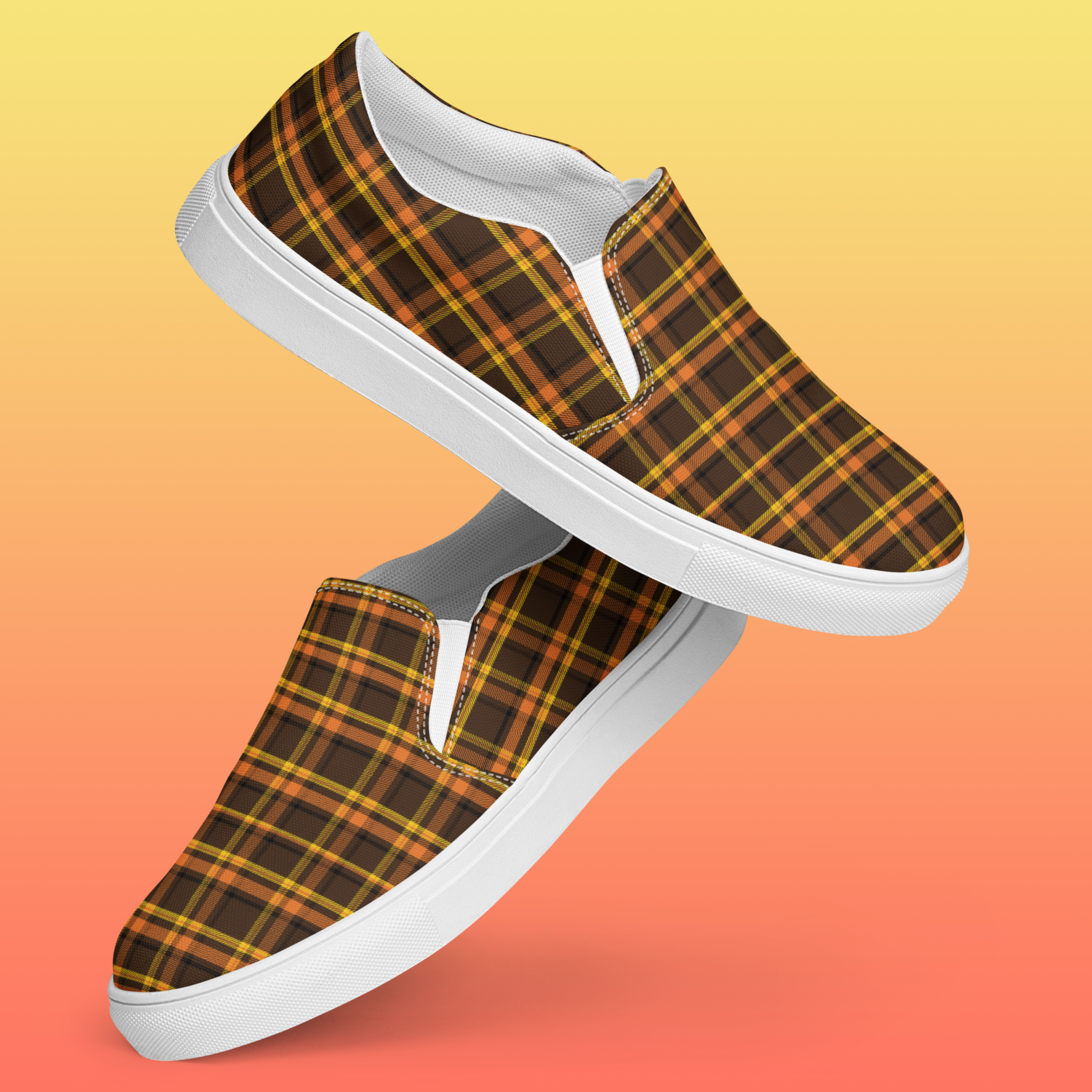 Plaid Behavior – Men’s Brown Plaid Slip-On Canvas Shoes