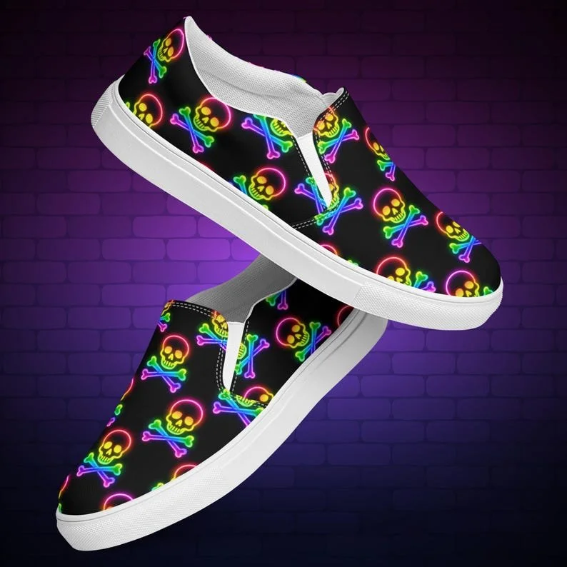 Color Me Dangerous – Women's Rainbow Skull Slip-On Canvas Shoes