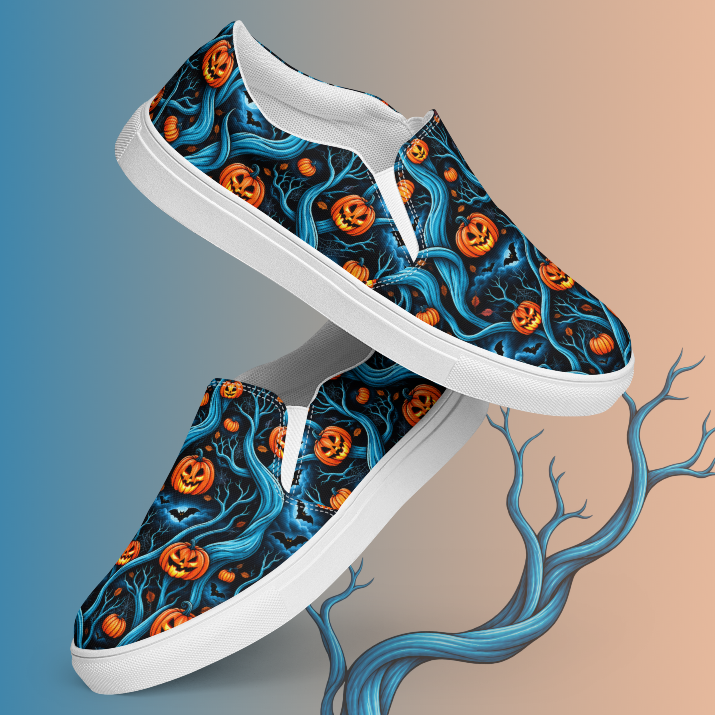 Haunted Harvest – Women’s Spooky Forest Pumpkin Slip-On Shoes