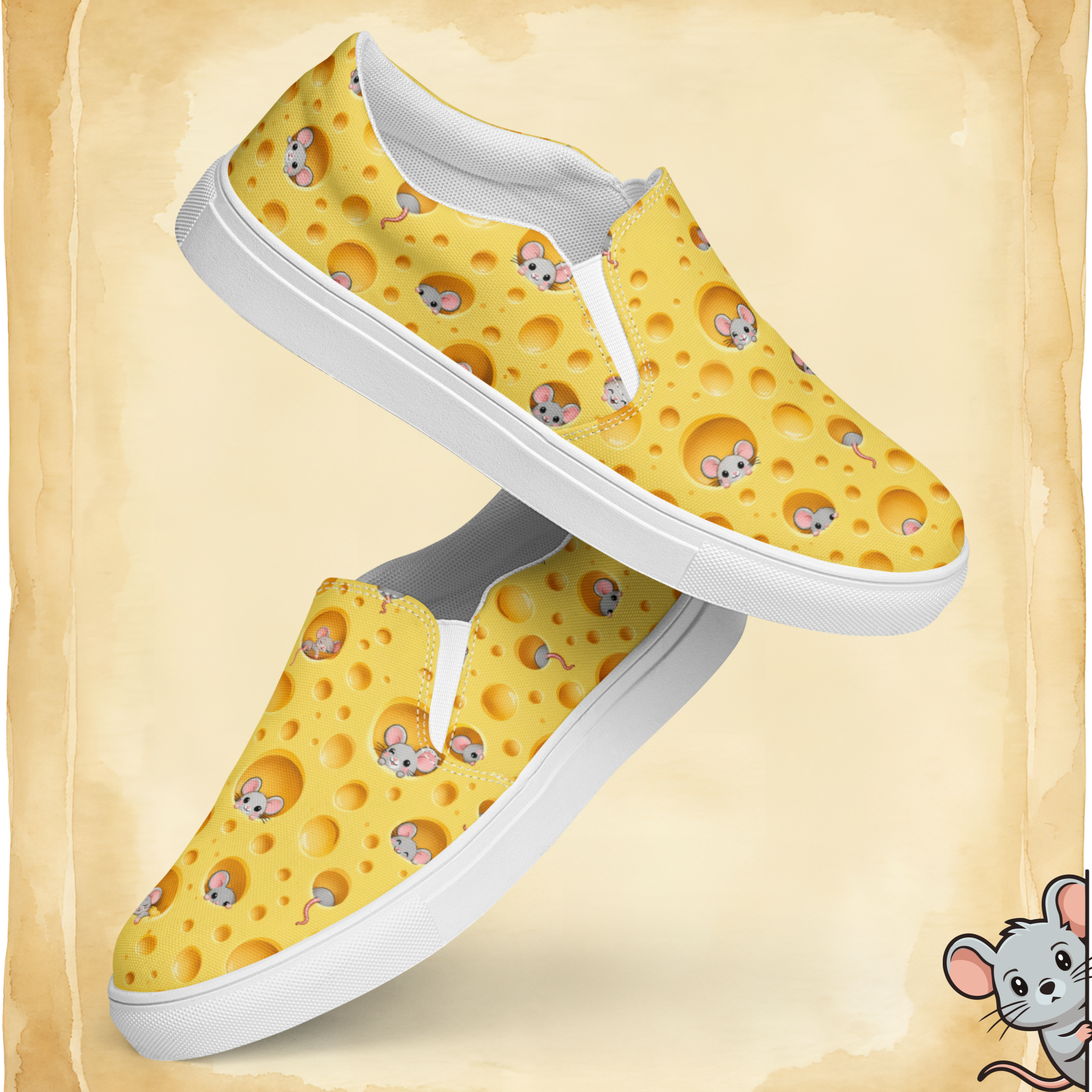 Cheese & Desist – Women’s Mouse & Cheese Slip-On Canvas Shoes