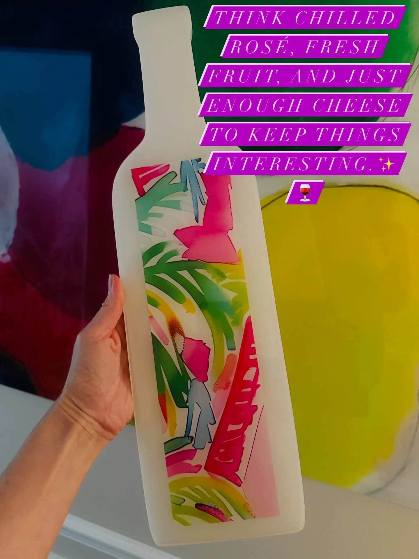 Obsessed is an understatement. 💕🍷✨. 
Your new entertaining essential &mdash; where bold color meets effortless hosting. This wine bottle charcuterie board was made for nights that turn into memories&hellip; think chilled ros&eacute;, fresh fruit, a