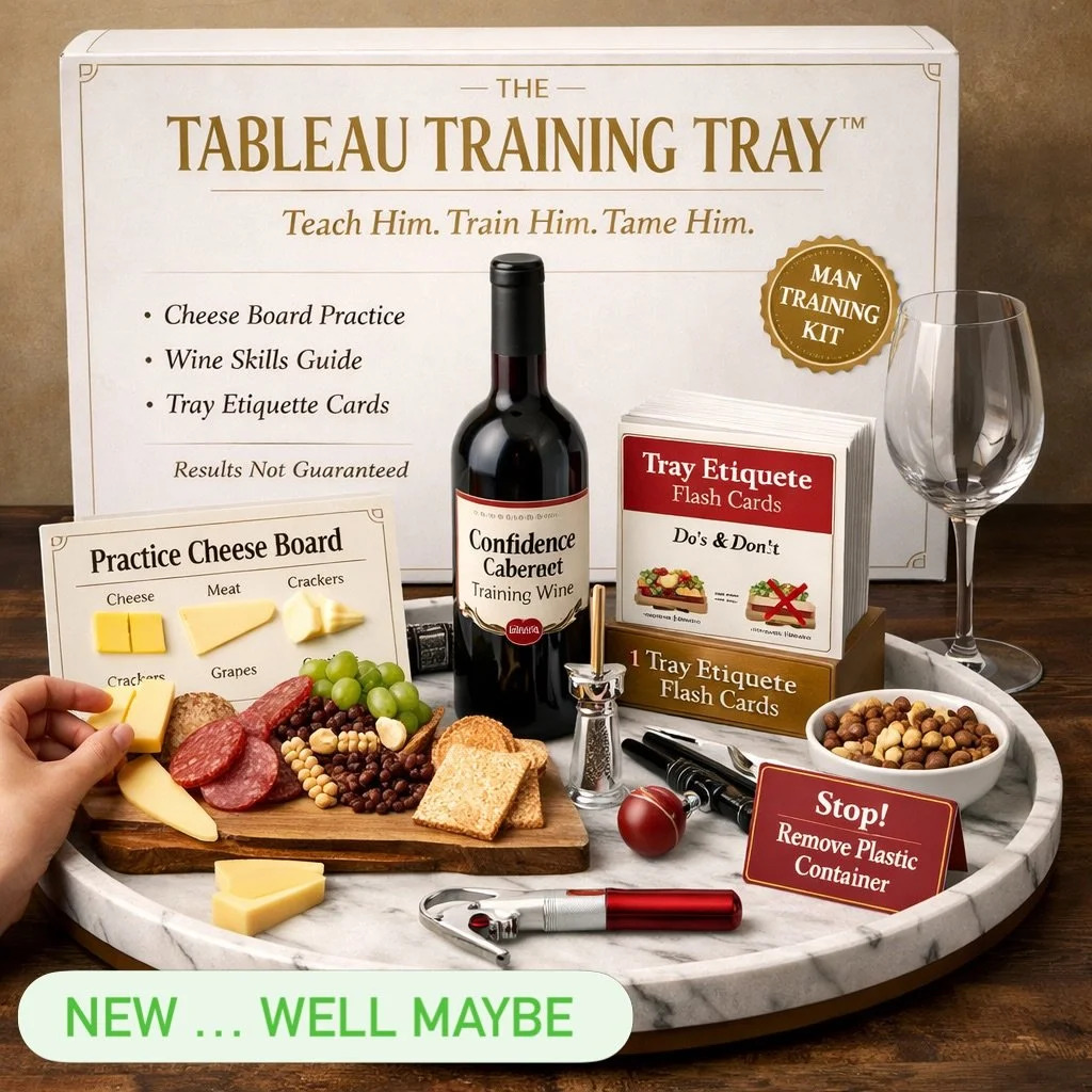 Just in! 🥂 MEET- The Tableau Training Tray&trade;

Designed to teach your boyfriend/husband how to:
✔️ Arrange a proper cheese board
✔️ Open wine without asking for help
✔️ Stop putting plastic containers on your trays

Results not guaranteed.

But 