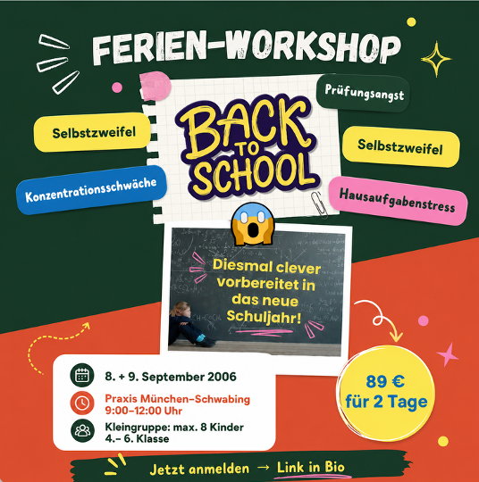 Back-to-School Workshop für die 4. bis 6. Klasse, 8. und 9. September 2026 in München – HEPPU Kinder- und Jugendcoaching