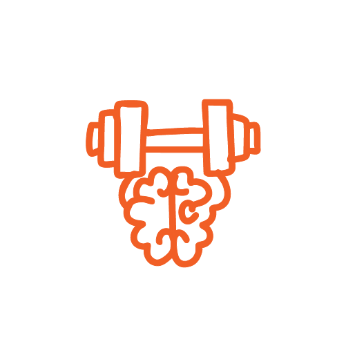 Icon eines Gehirns mit Hantel, Symbol für mentale Fitness oder Gehirntraining.