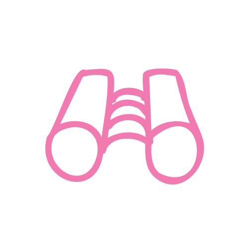 Skizze eines rosa Fernglases auf schwarzem Hintergrund.