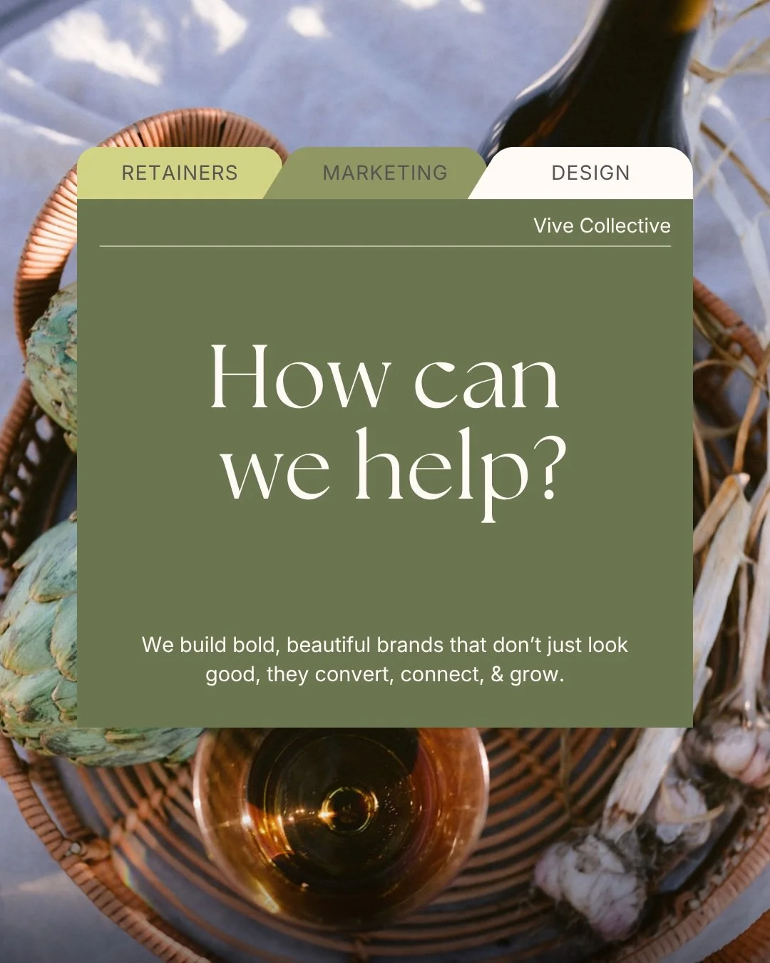 How can we help you?

At Vive, we believe a strong brand isn&rsquo;t just about how it looks - it&rsquo;s about how it works.

Pretty is where we start. Strategic is where we grow.

We meet you wherever you are, and build from there, together.

We ta