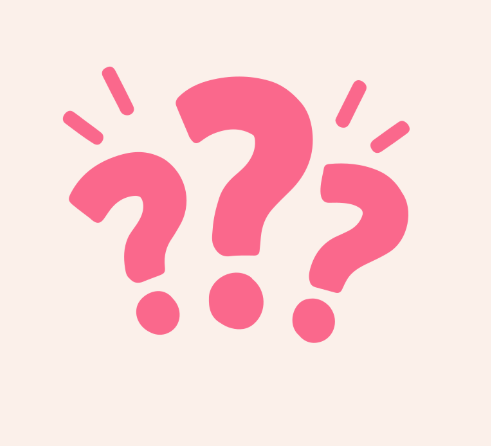 Three large pink question marks with small lines indicating surprise on a light beige background.