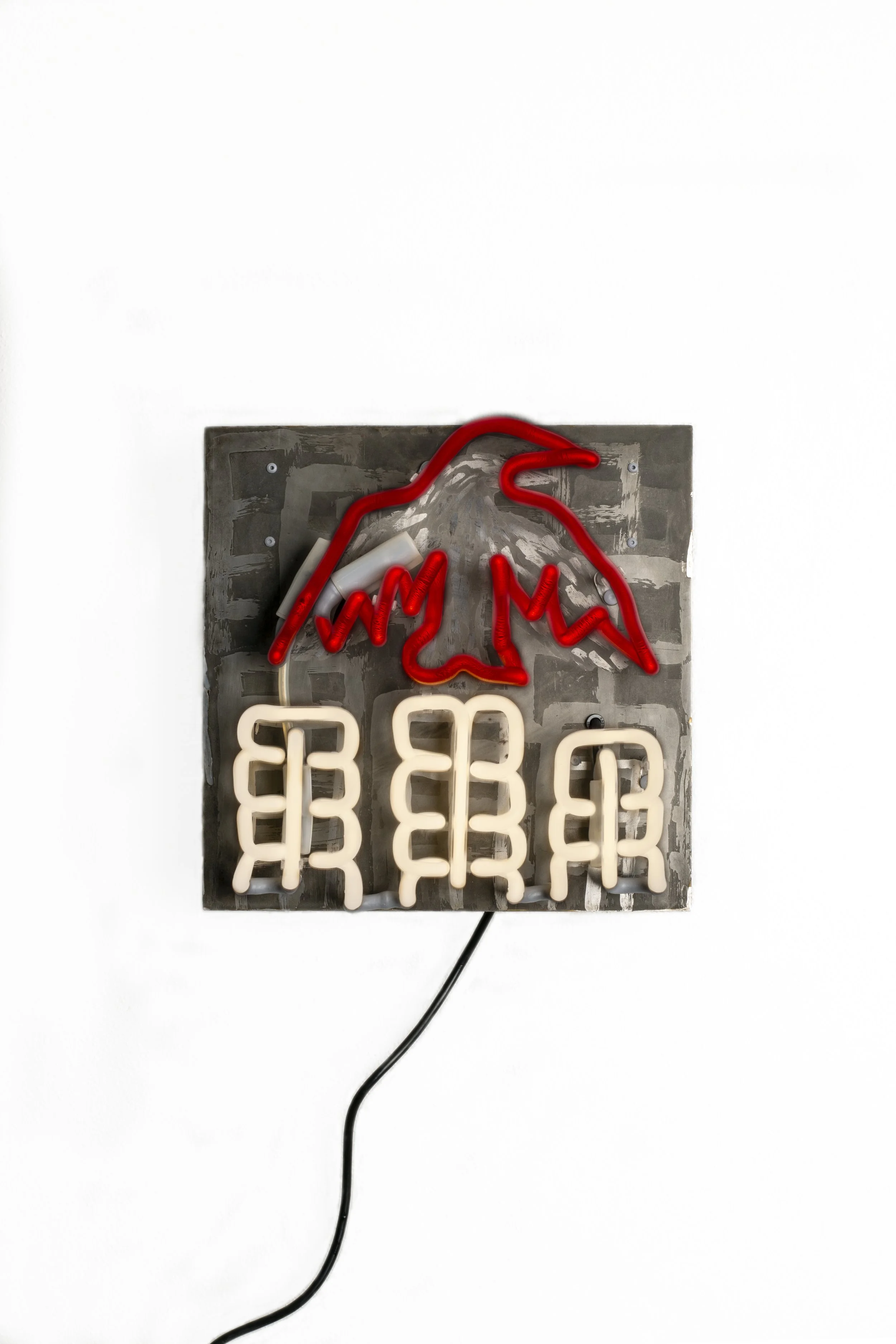 Wardong, 2025, etched mild steel plate, neon glass 