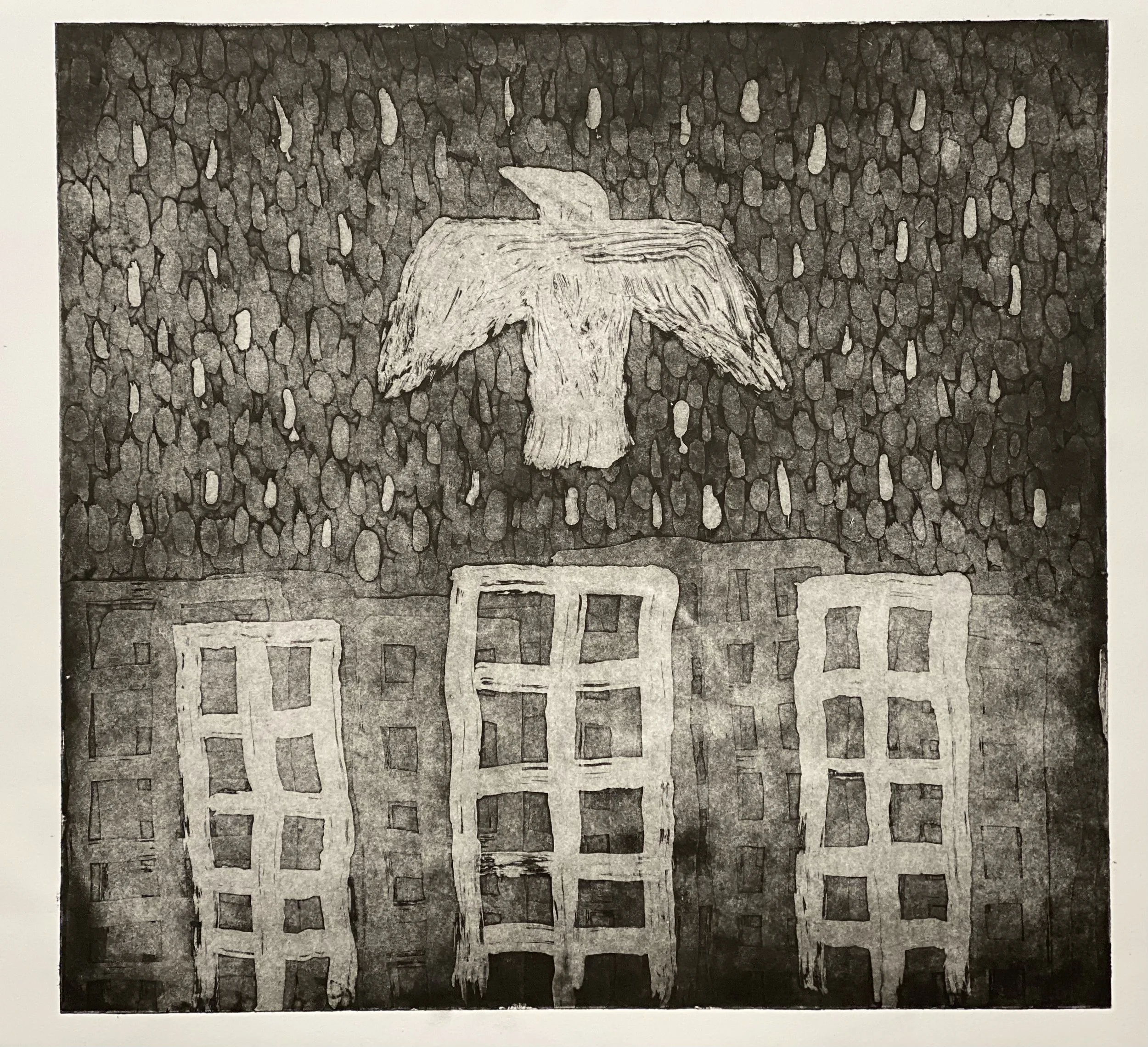 Boorloo, Intaglio (open bite etching) on mild steel plate, Ink on paper, 2024
