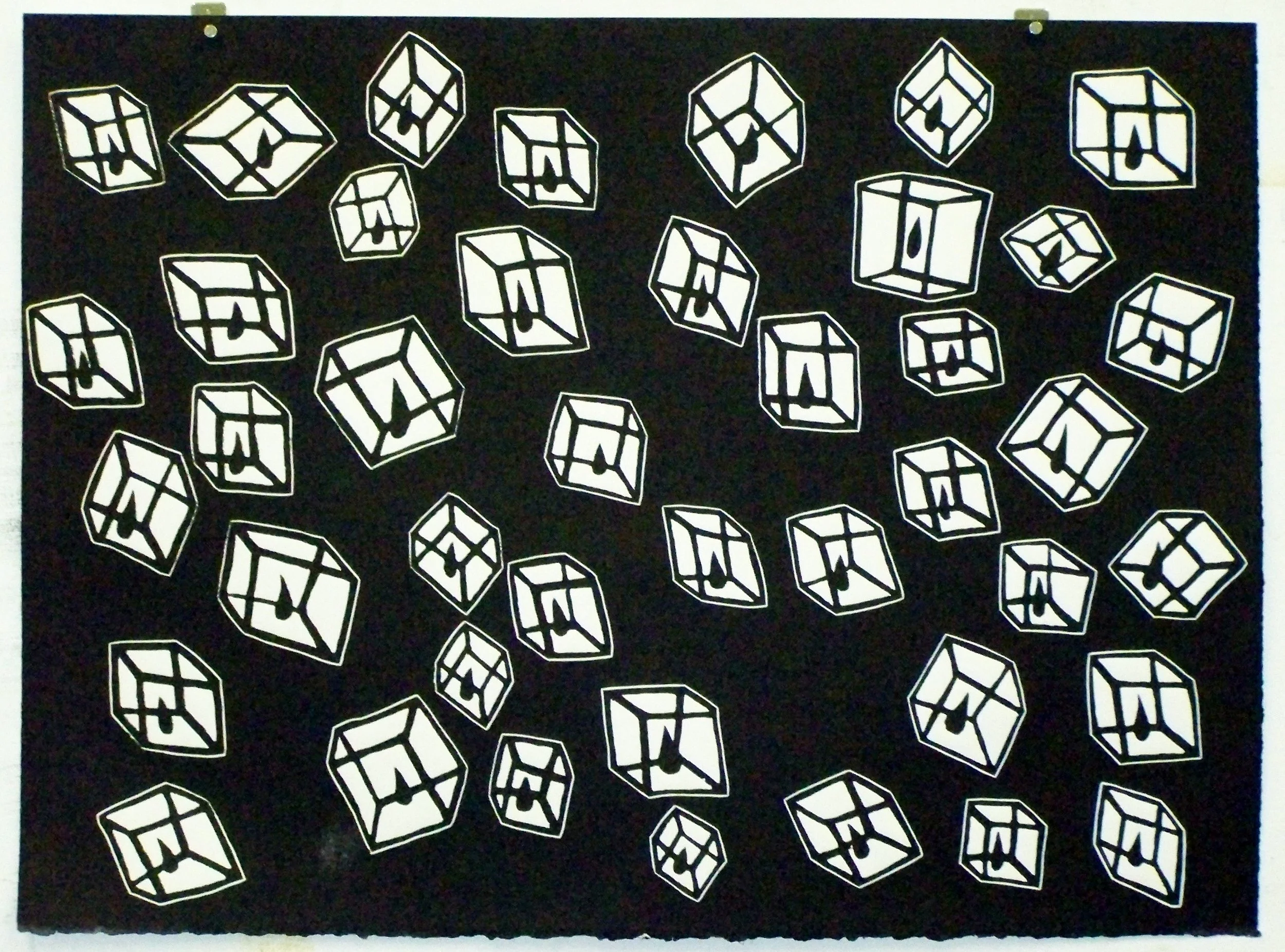 Frozen Tears, Relief (woodcut) on MDF board, Ink on paper, 2007