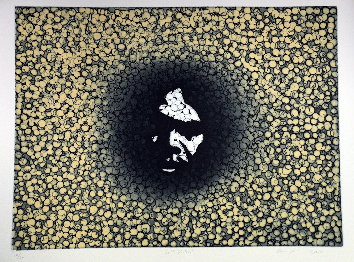 Self Portrait, Intaglio (etching) and Aquatint on Zinc plate, Ink on paper, 2012