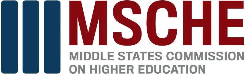Logo of the Middle States Commission on Higher Education with three vertical blue bars and red and gray text.