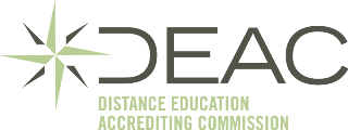 Logo of the DEAC Distance Education Accrediting Commission with a green starburst graphic and the words 'DEAC' and 'Distance Education Accrediting Commission'.