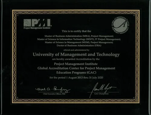 UMT DBA Program Earns Specialized and Professional Accreditation for Project Management Degree from PMI GAC
