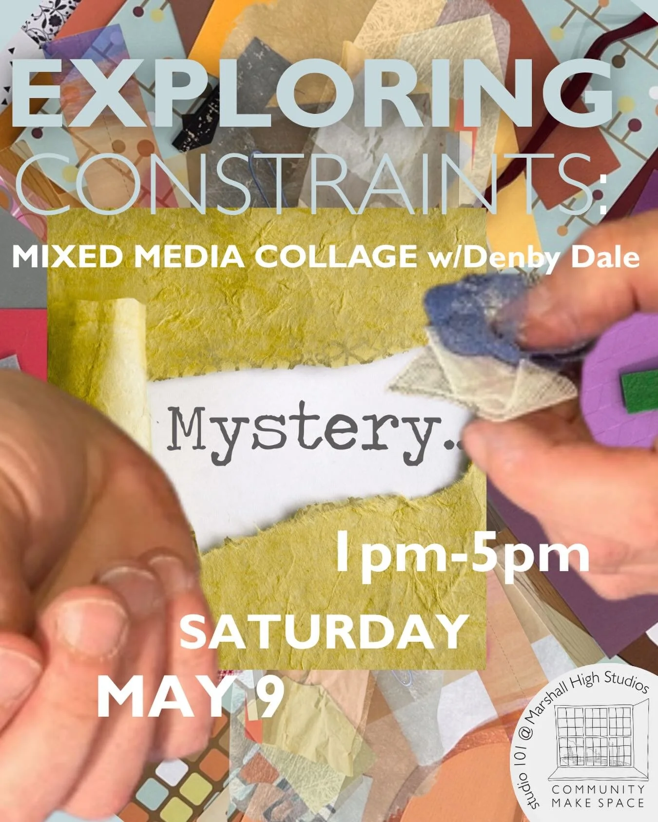 Exploring Constraints: Mixed Media Collage w/ Denby Dale 

Because limitation is in fact the stepping stone to discovery!

This workshop considers how constraints and the element of surprise can simultaneously inform the creative process - for the be