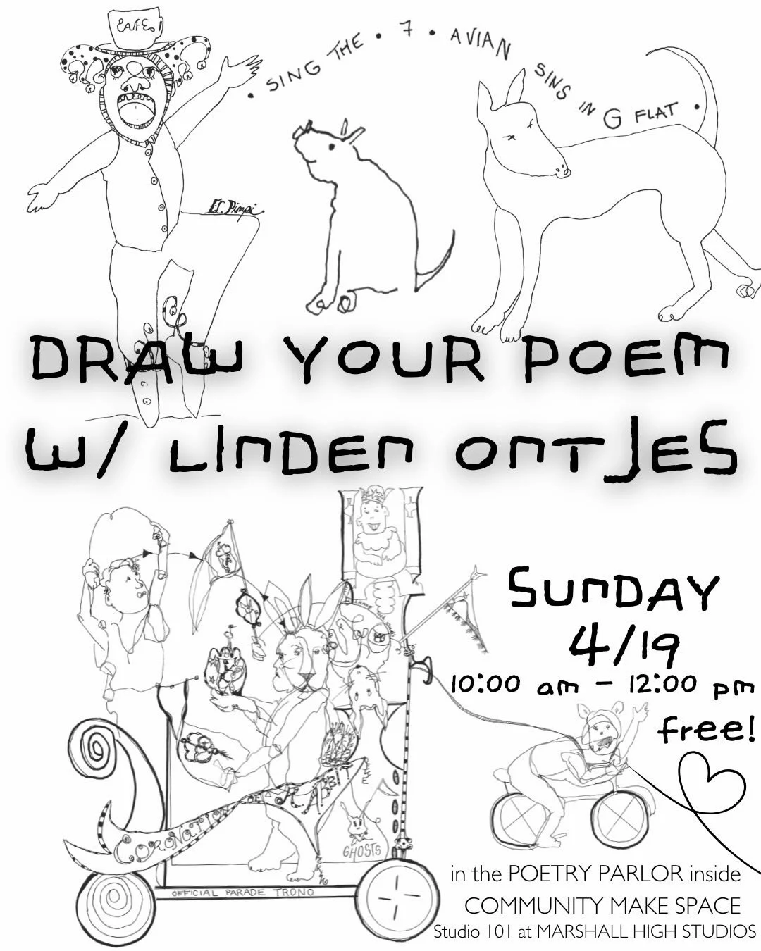 In celebration of National Poetry Month:

Word as Image: Image as Word 

Linden&rsquo;s process is intuitive mark-making. 
Black ink that dances across the field.
Pen touching page, the narrative 
(whether visual or verbal) is continuous.

We&rsquo;l