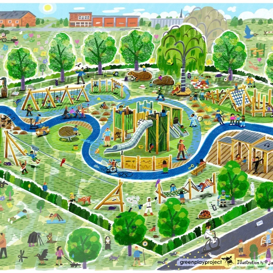 🖍Our vision for Ashley Road Play Area, Salisbury. The playful part of the Salisbury River Park Project brought to life by our brilliant visual artist @jaredbenwell. #salisbury @envagency @salisburycc @studio_response #watervoles