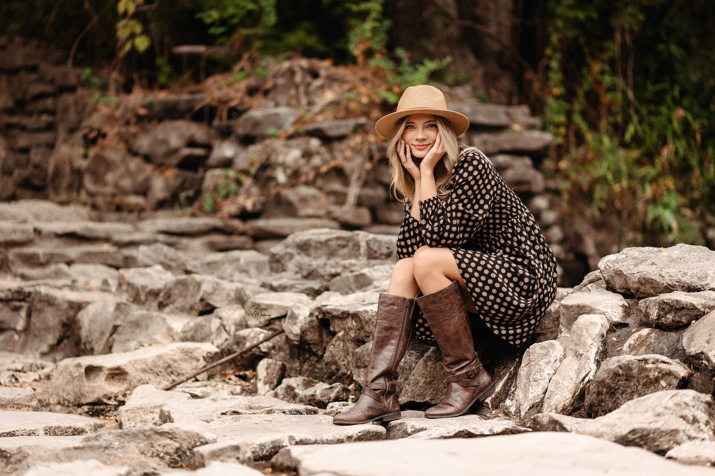 Outdoor senior portrait with vibrant seasonal color.