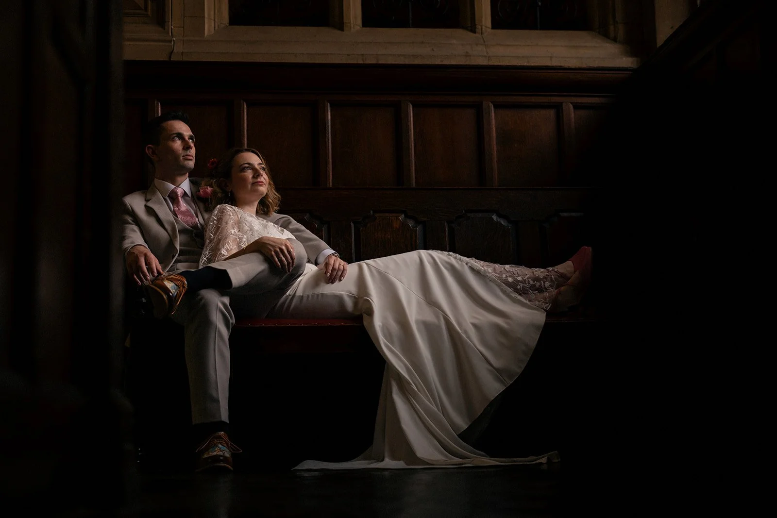Rustic wedding photo in shadows