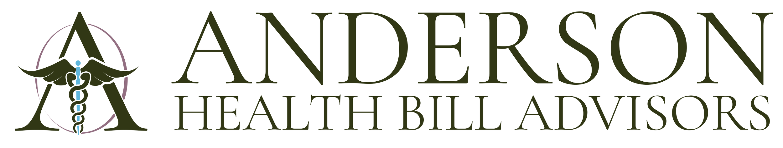 Logo for Anderson Health Bill Advisors with a caduceus symbol and stylized text.