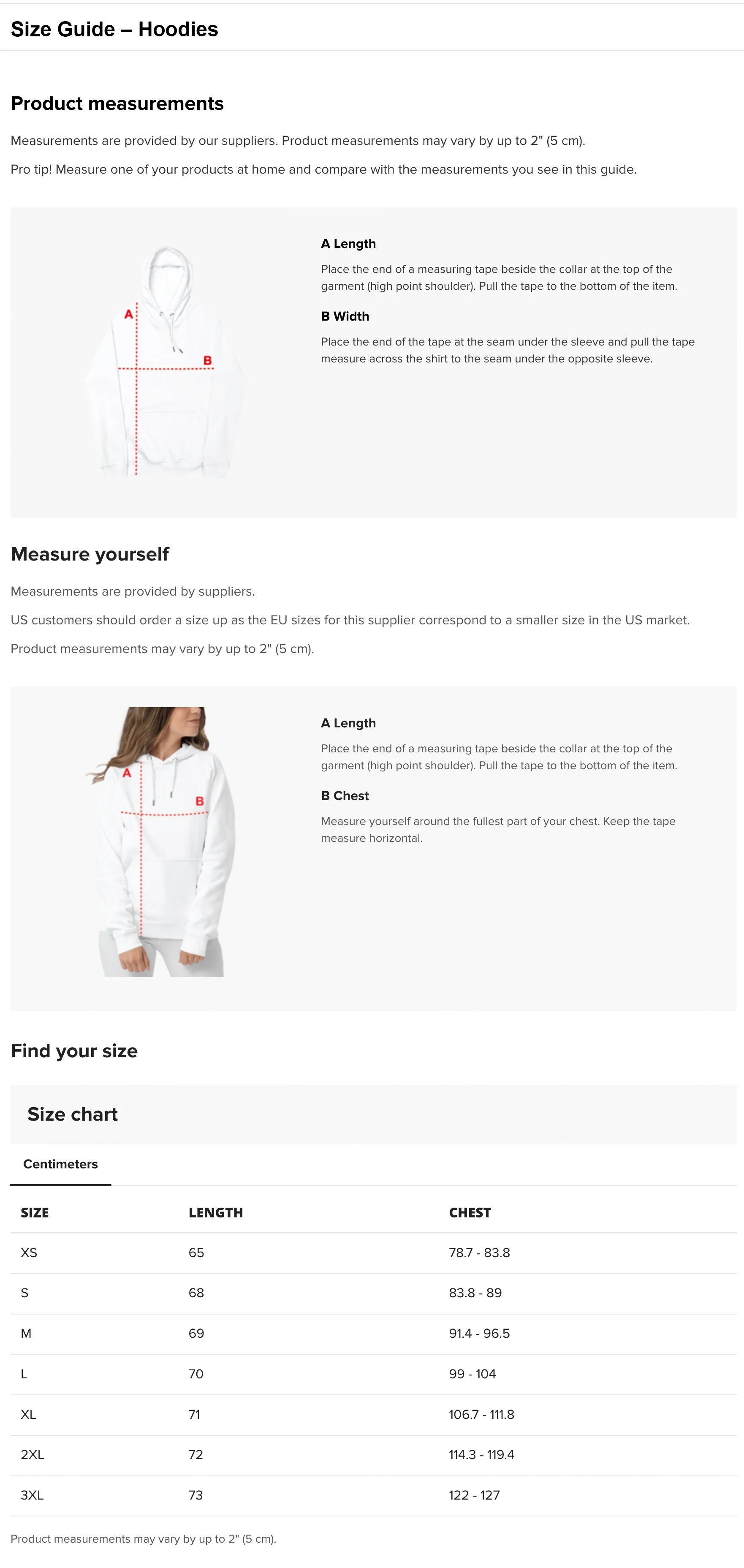 Guide on how to measure hoodies and sweatshirts for size selection. Includes diagrams and instructions for measuring length, shoulder, chest, and width.