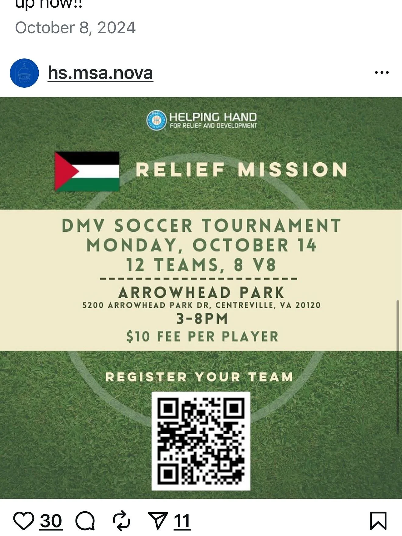 Last October, Muslim Student Associations across Fairfax County Public Schools promoted and hosted a &ldquo;Relief Mission Soccer Tournament&rdquo; &mdash; proudly partnering with Helping Hand for Relief and Development (HHRD).

Here&rsquo;s the prob
