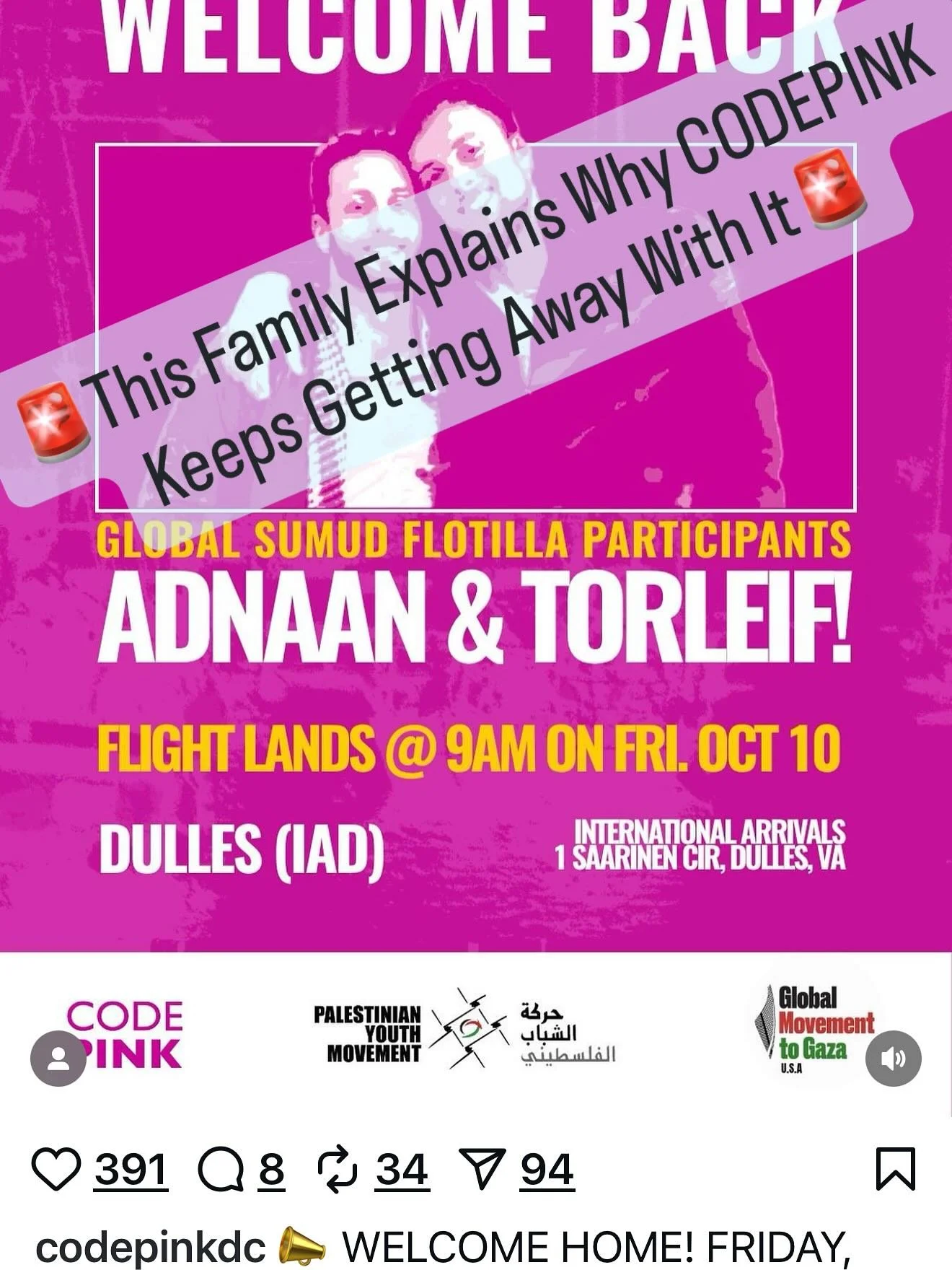 🚨 The Flotilla Family: Why CODEPINK Keeps Getting Away With It

When two Americans, Adnaan and Torleif Stumo, were detained by Israeli authorities after joining the Hamas Global Sumud Flotilla to Gaza, CODEPINK immediately launched a media campaign 