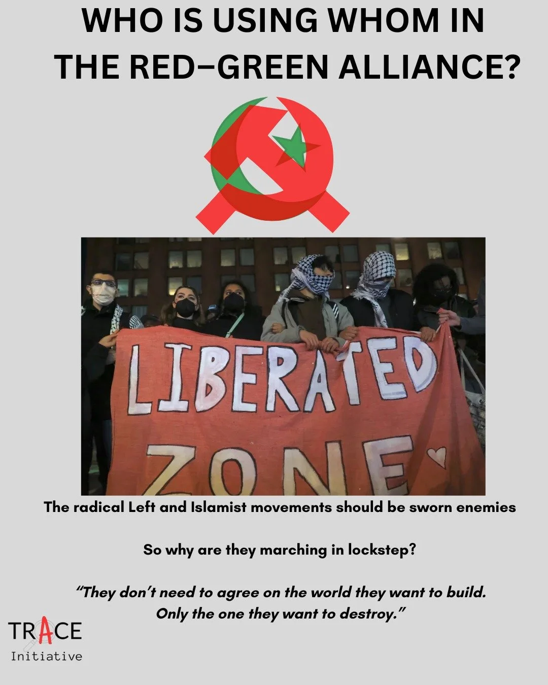 The Red&ndash;Green alliance isn&rsquo;t a coalition. It&rsquo;s a demolition crew.
Two movements with opposite worldviews have figured out they don&rsquo;t need to agree on what to build, only what to destroy.

And the softest terrain for that proje