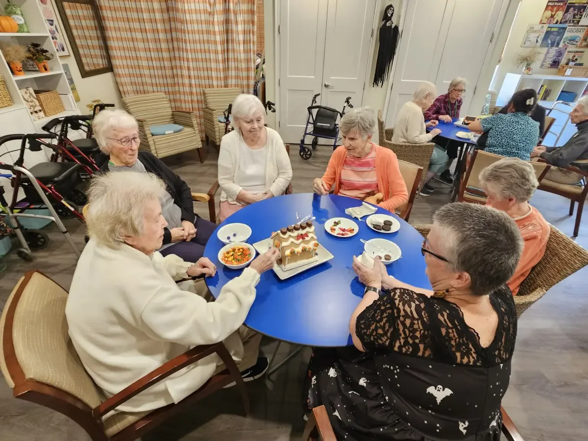 Residents had a blast decorating spooky Halloween gingerbread houses — a perfect example of how Broad Creek Manor blends expert care, a family touch, and a vibrant community.