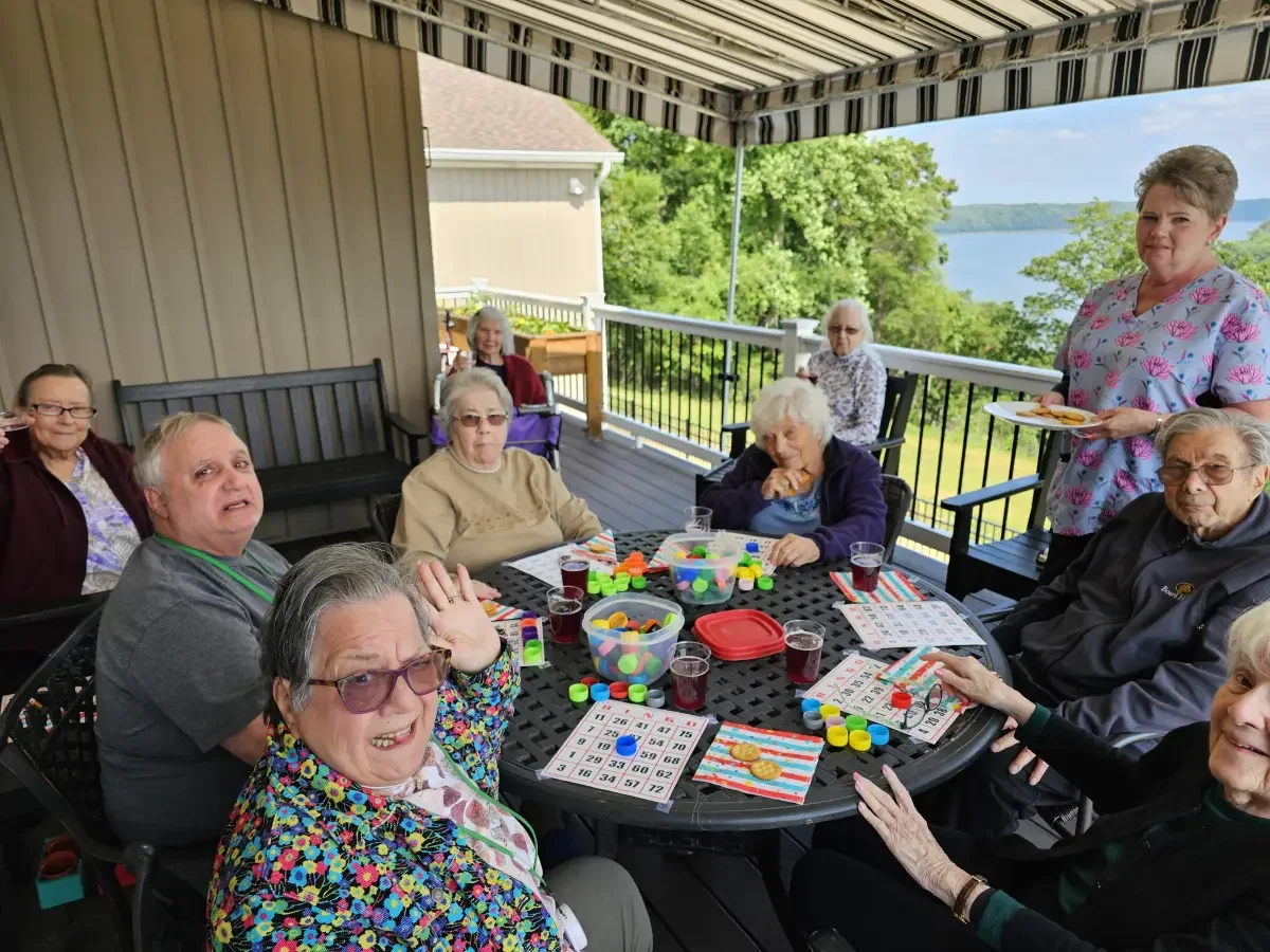 Bingo activitiy  on the porch overlooking the Susquehanna River at Broad Creek Manor Assisted Living in Harford County.