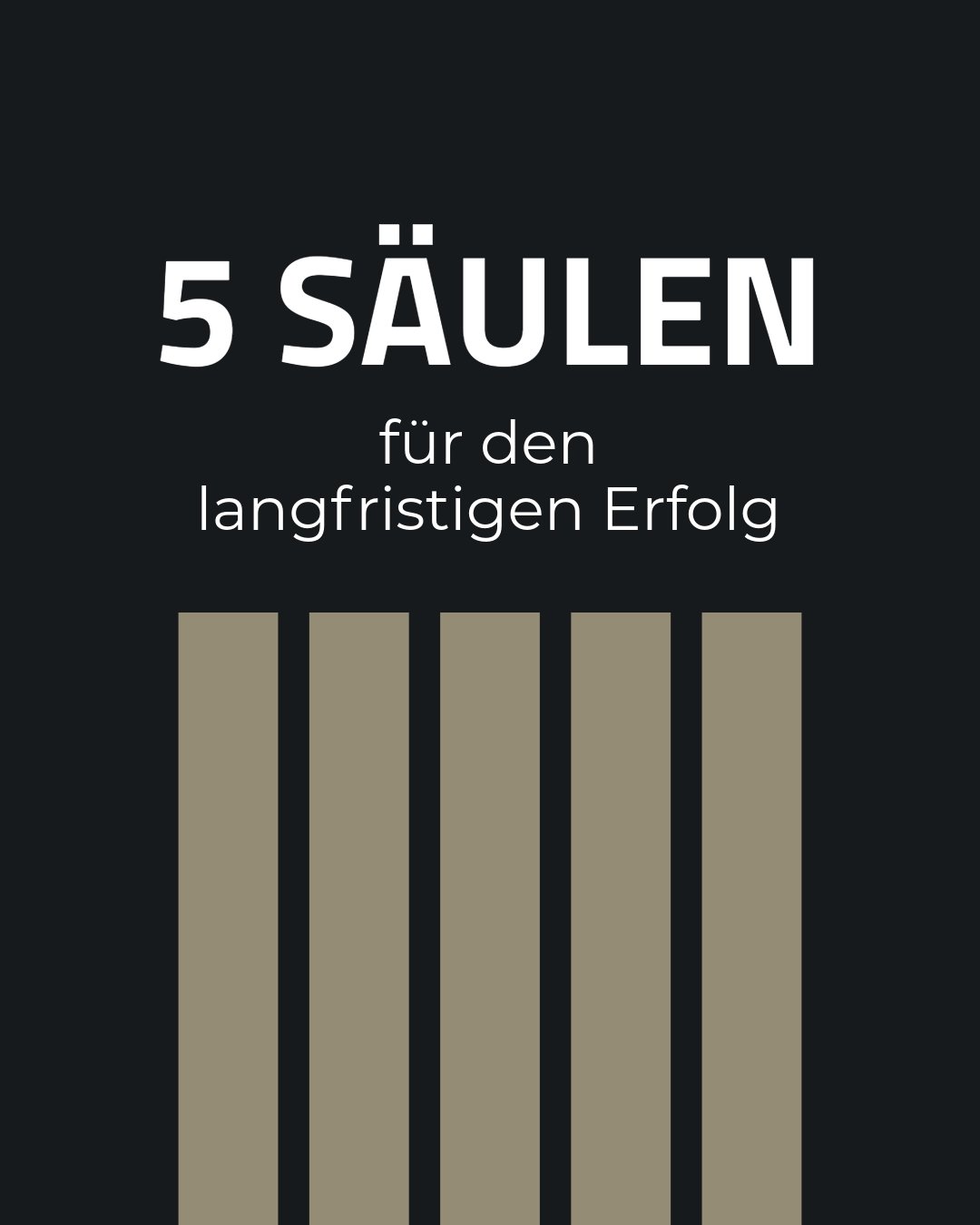 Die 5 S&auml;ulen f&uuml;r den langfristigen Erfolg

Vieles wirkt wichtig:
Guter Lohn, sch&ouml;n klingender Jobtitel, Sichtbarkeit, ein h&uuml;bscher Arbeitsplatz, tolle Benefits ...

Doch gerade am Anfang deiner Karriere lohnt sich der Fokus auf zw