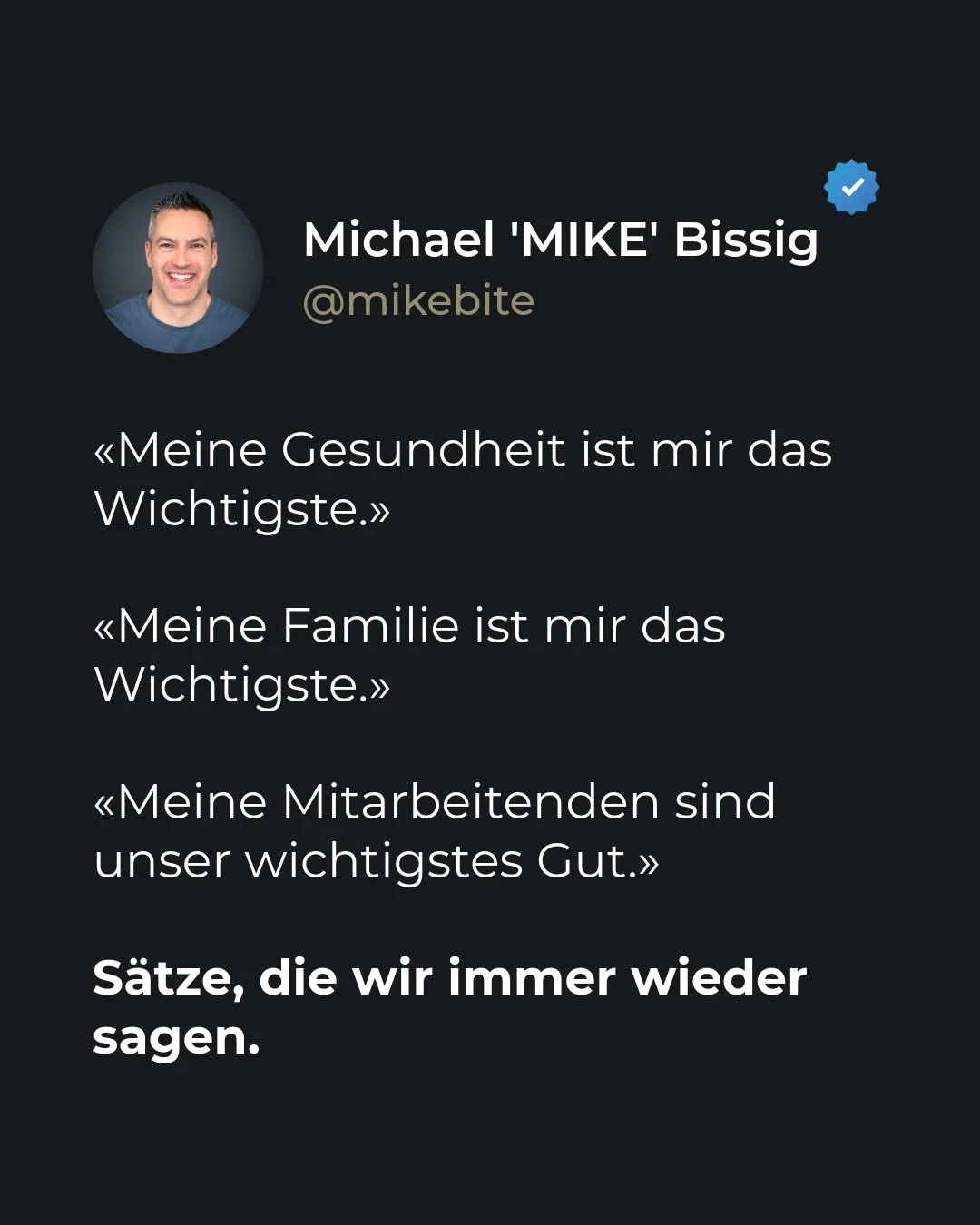 In den Gespr&auml;chen mit Gesch&auml;ftsf&uuml;hrerinnen und Gesch&auml;ftsf&uuml;hrern im Rahmen von FOKUS. HANDWERK h&ouml;re ich immer wieder &auml;hnliche Aussagen:

&laquo;Meine Familie ist mir das Wichtigste.&raquo;

&laquo;Meine Gesundheit ha