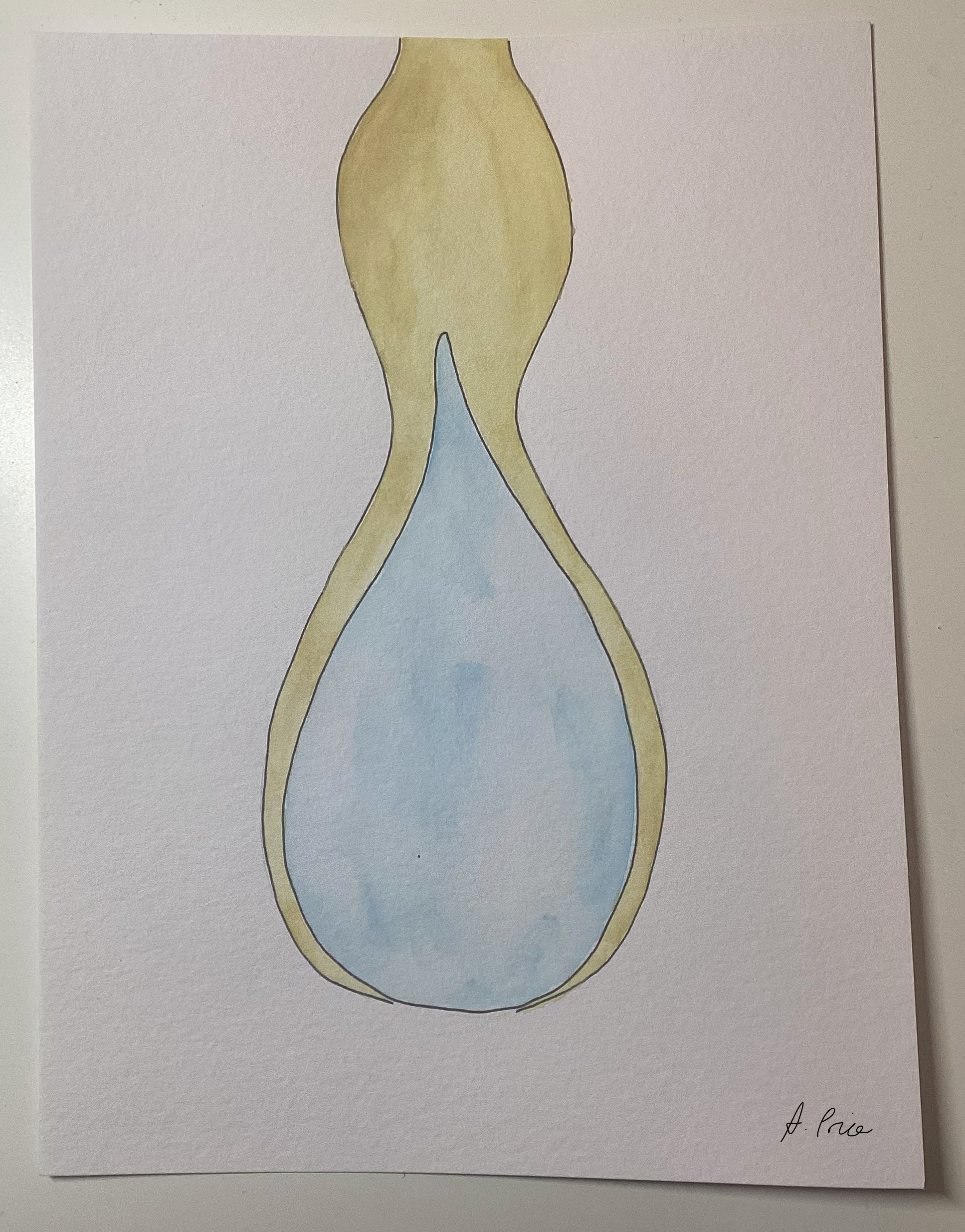 A watercolour painting of a tear drop, above which is a drop of oil that then surrounds the teardrop.