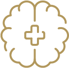 Icon of a brain with a medical cross inside it, representing healthcare or medical mental health.