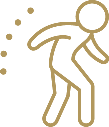 Line drawing of a person walking with bad posture