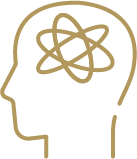 Outline of a human head with an atom symbol inside