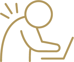 A simple line drawing of a person sitting at a desk working on a laptop.