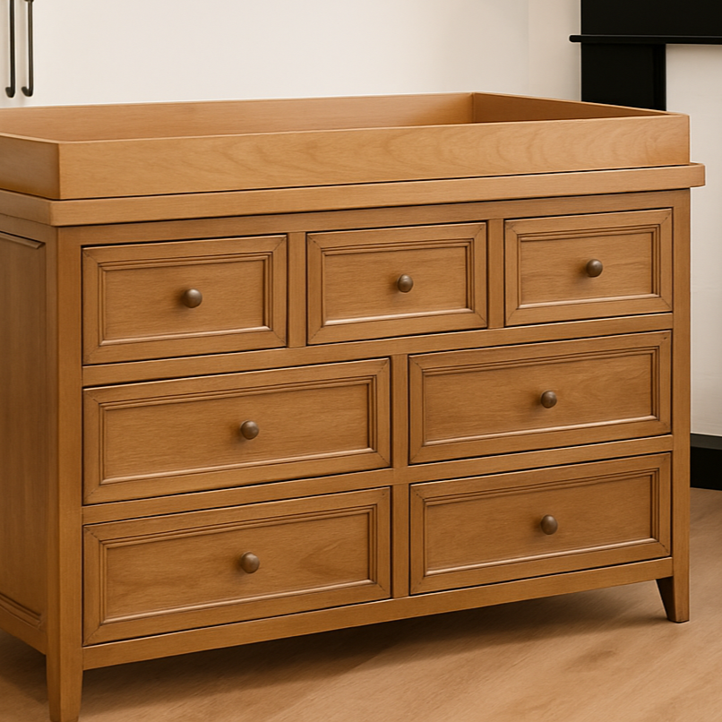 Wooden changing table with drawers.