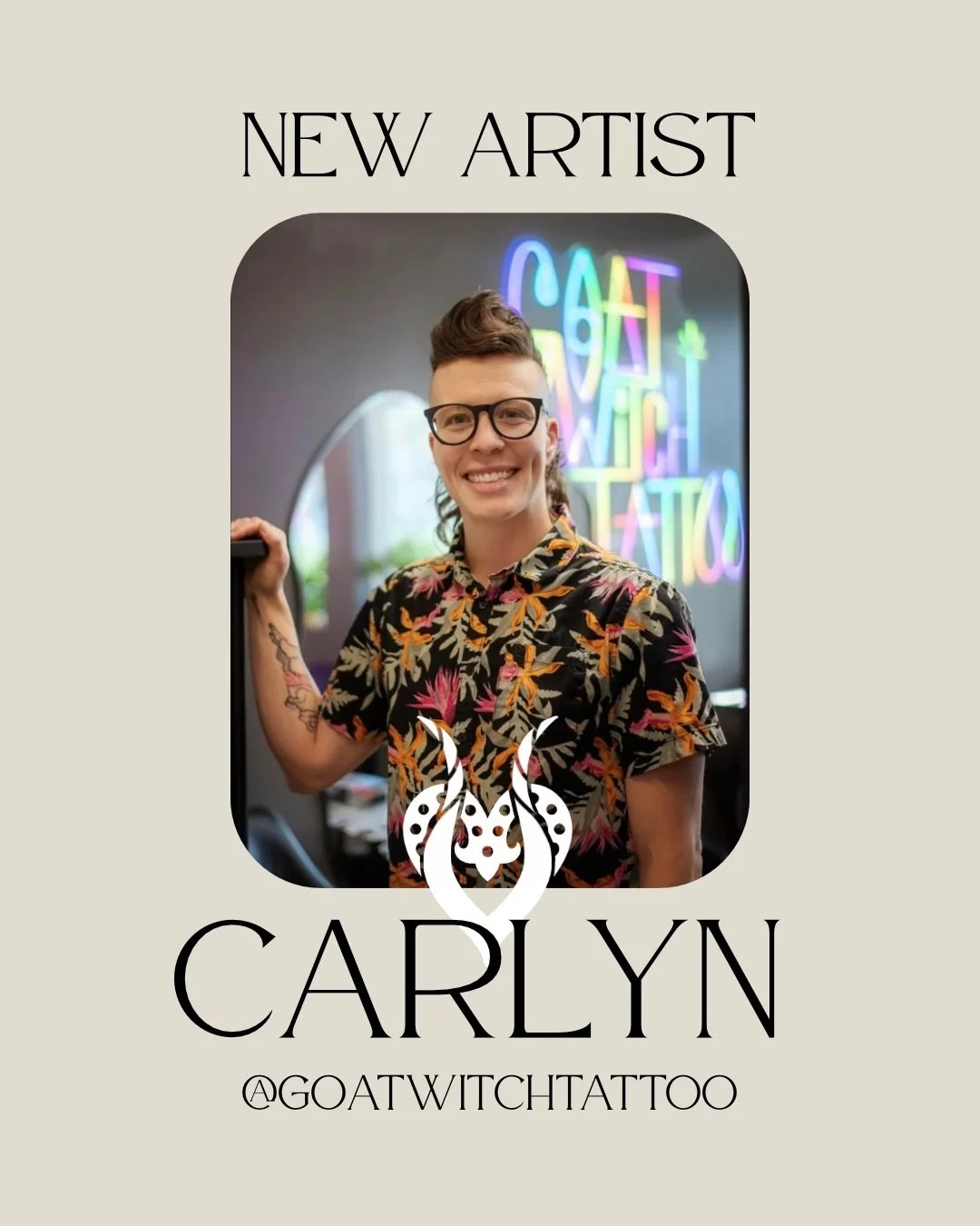 Introducing Carlyn to the Horn &amp; Heart fam 🤘🏻🫶🏻 we&rsquo;re excited to be adding another talented artist to the team. Carlyn shows a wide range of skills in their work including color, fineline and blackwork. Meet Carlyn &amp; see more of the
