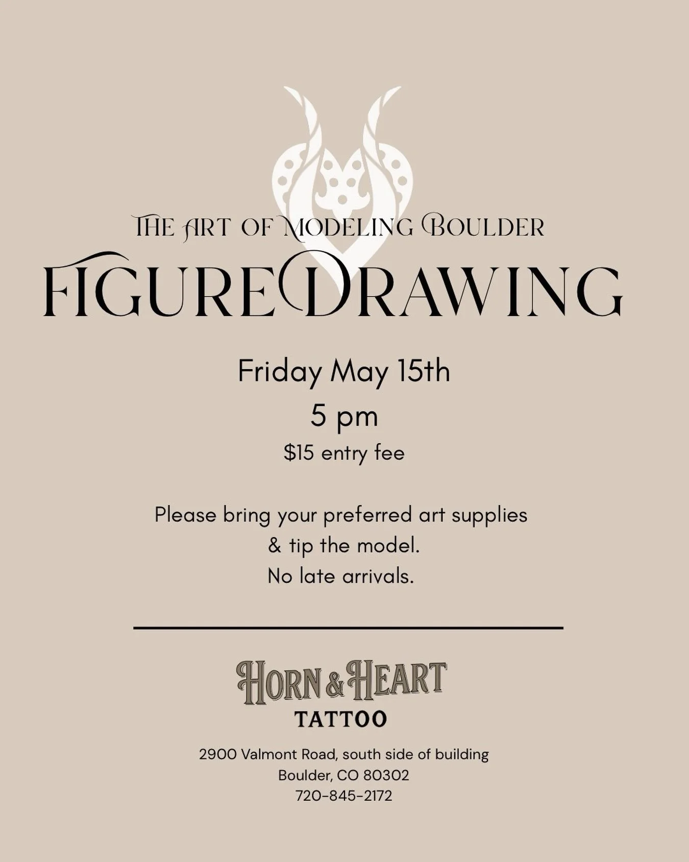 TOMORROW! ✨ 5 pm sharp. Bring your preferred art supplies &amp; a tip for the model. Adults only &amp; no late arrivals! 
.
2900 Valmont road, south side of the building 🫶🏻