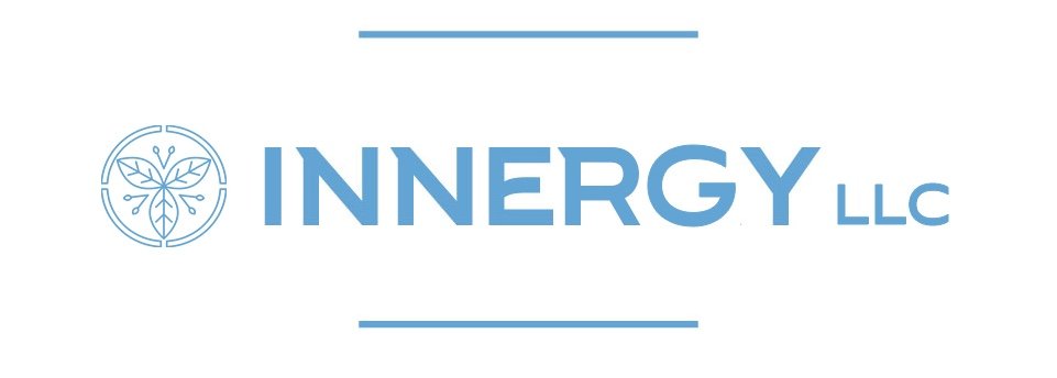 Logo of Innergy LLC with a stylized butterfly inside a circle on the left and the company name in blue in the center.