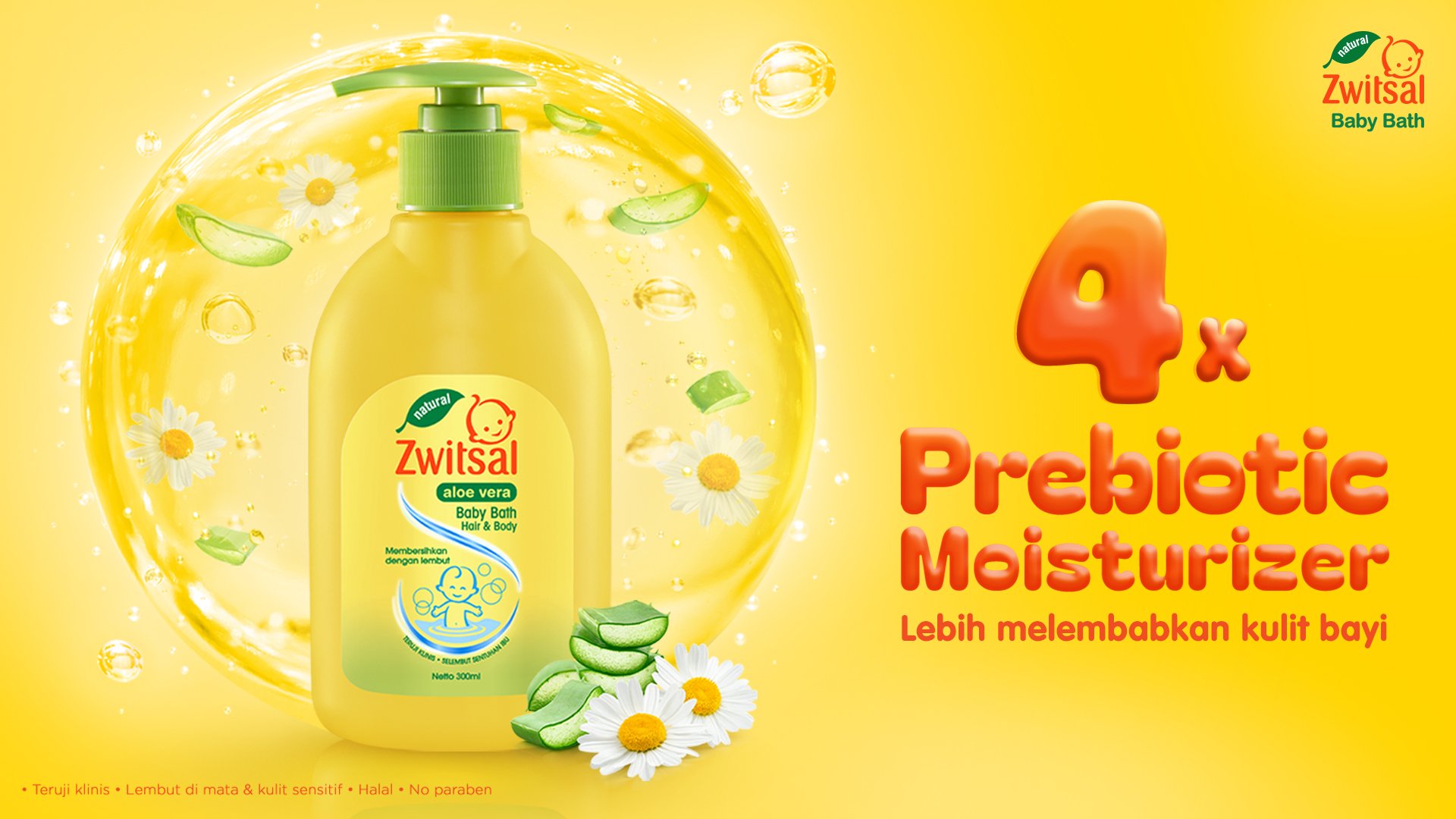 Copy translation:
4x Prebiotic Moisturizer, more hydration for your baby's skin