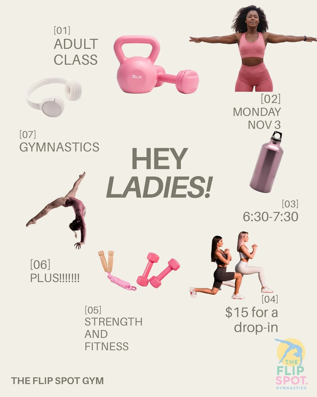 💪✨ Adult Strength &amp; Gymnastics 💫
Start your week strong! Join us Monday, November 3rd, 6:30&ndash;7:30 PM for a full hour of strength and skill.

💵 $15 Drop-In

📲 Save your spot: Text, call, or email The Flip Spot!
📧 Email: theflipspotgym@gm