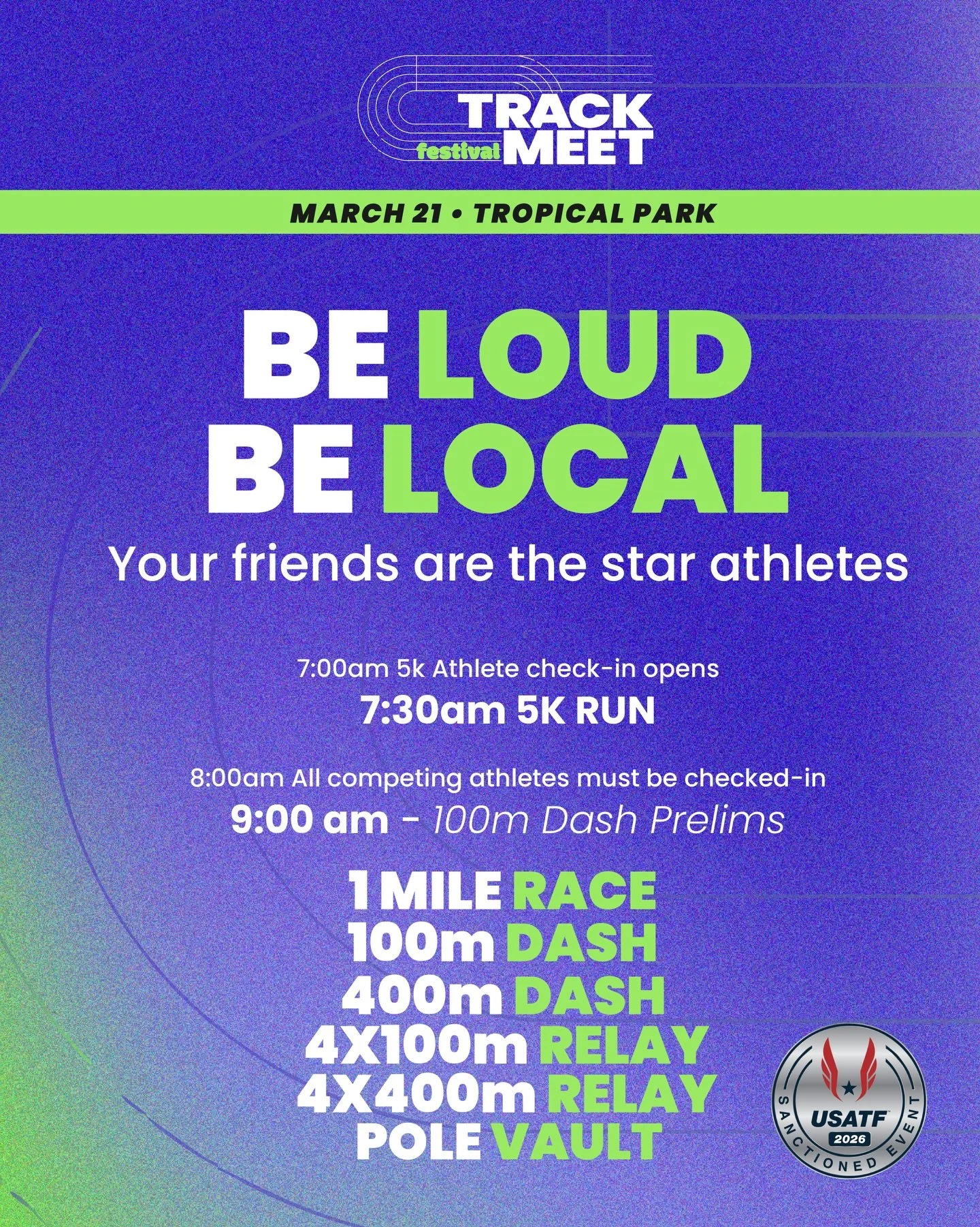 Nearly 200 ATHLETES are competing at Track Meet Festival this Saturday and they need you to bring the Miami ENERGY  that we know and love 🥰🔥 

With live DJ&rsquo;s and electric cheer zones, your Saturday party plans are on the track 😎‼️

Grab your