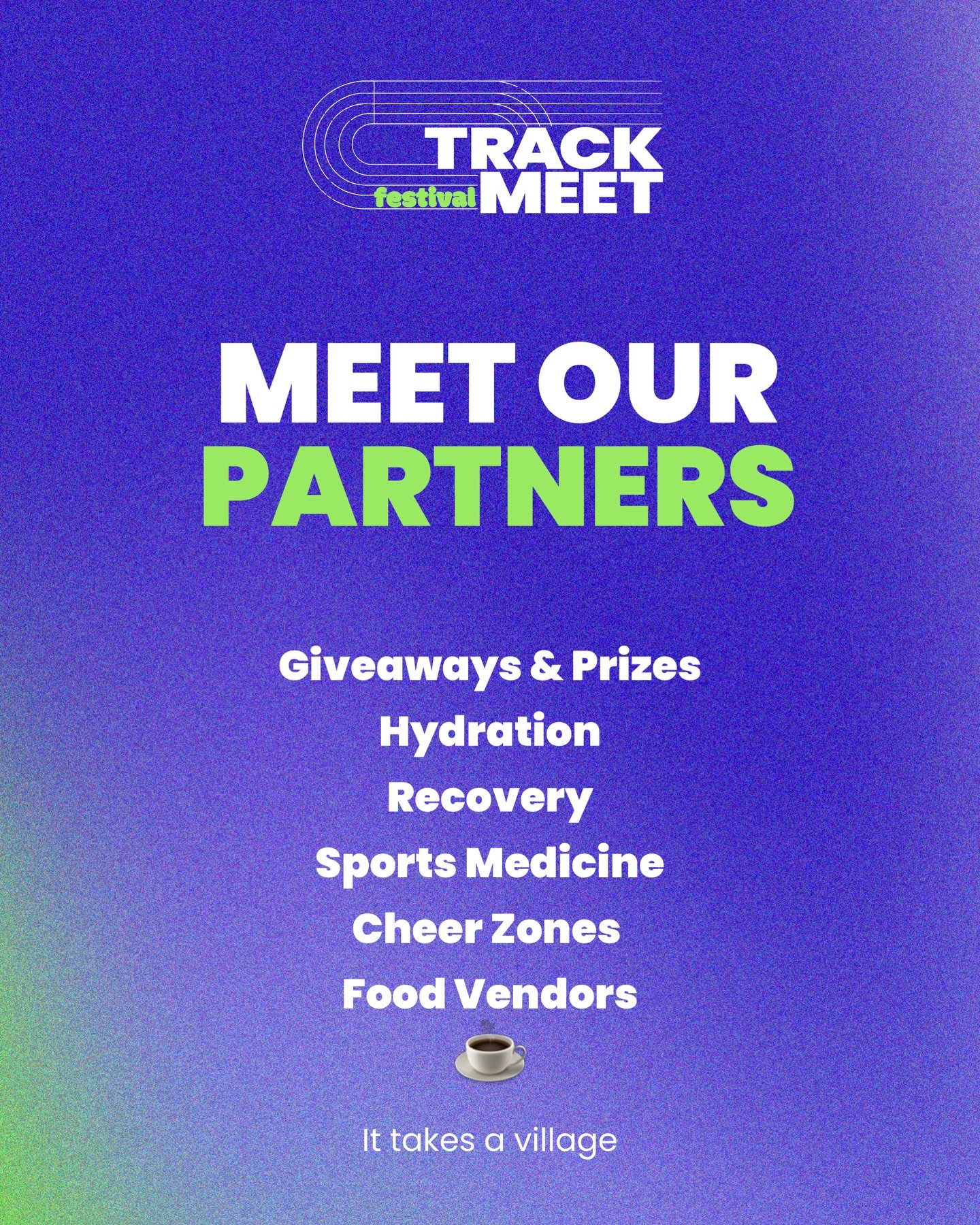 Building Track Meet for the community 🥰 &amp; we&rsquo;ve teamed up with some incredible partners to bring you:
 🎟 giveaways (Ultra tickets + more) 💆&zwj;♀️ athlete services &amp; recovery 🌮 food trucks &amp; cheer zones for spectators (and athle
