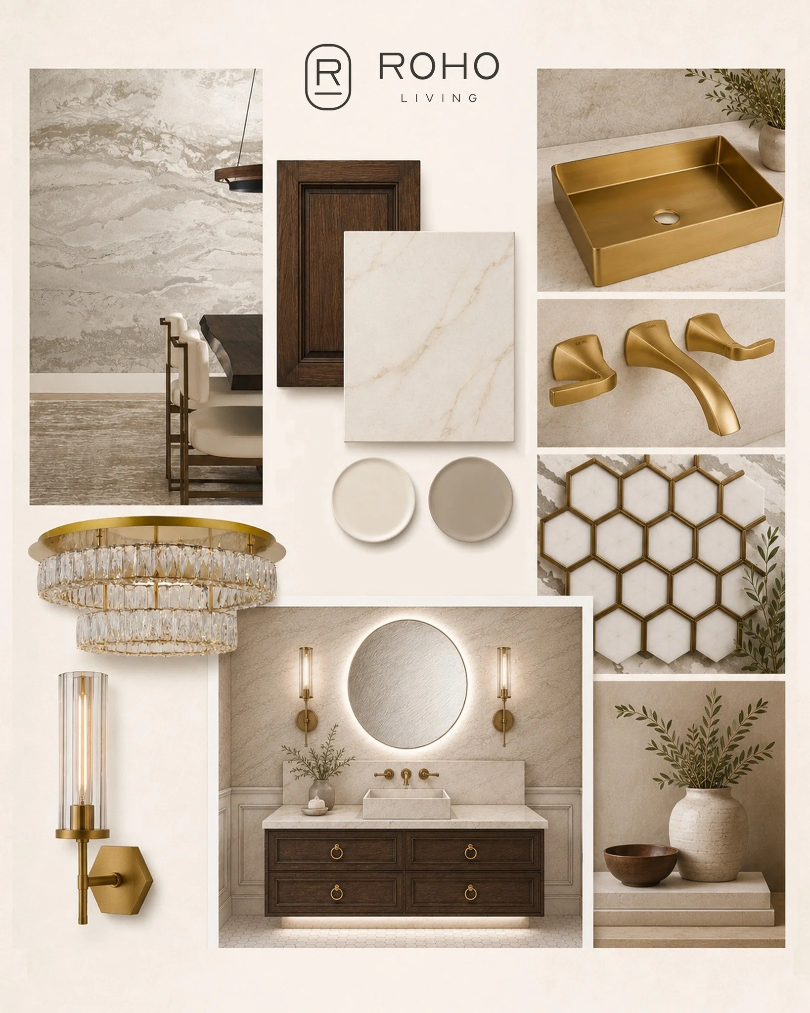 Layered stone textures, rich walnut tones, warm brass finishes, and sculptural lighting all coming together to create a powder room that feels timeless, elevated, and deeply intentional.

This is the part of the design process we love most, where eve
