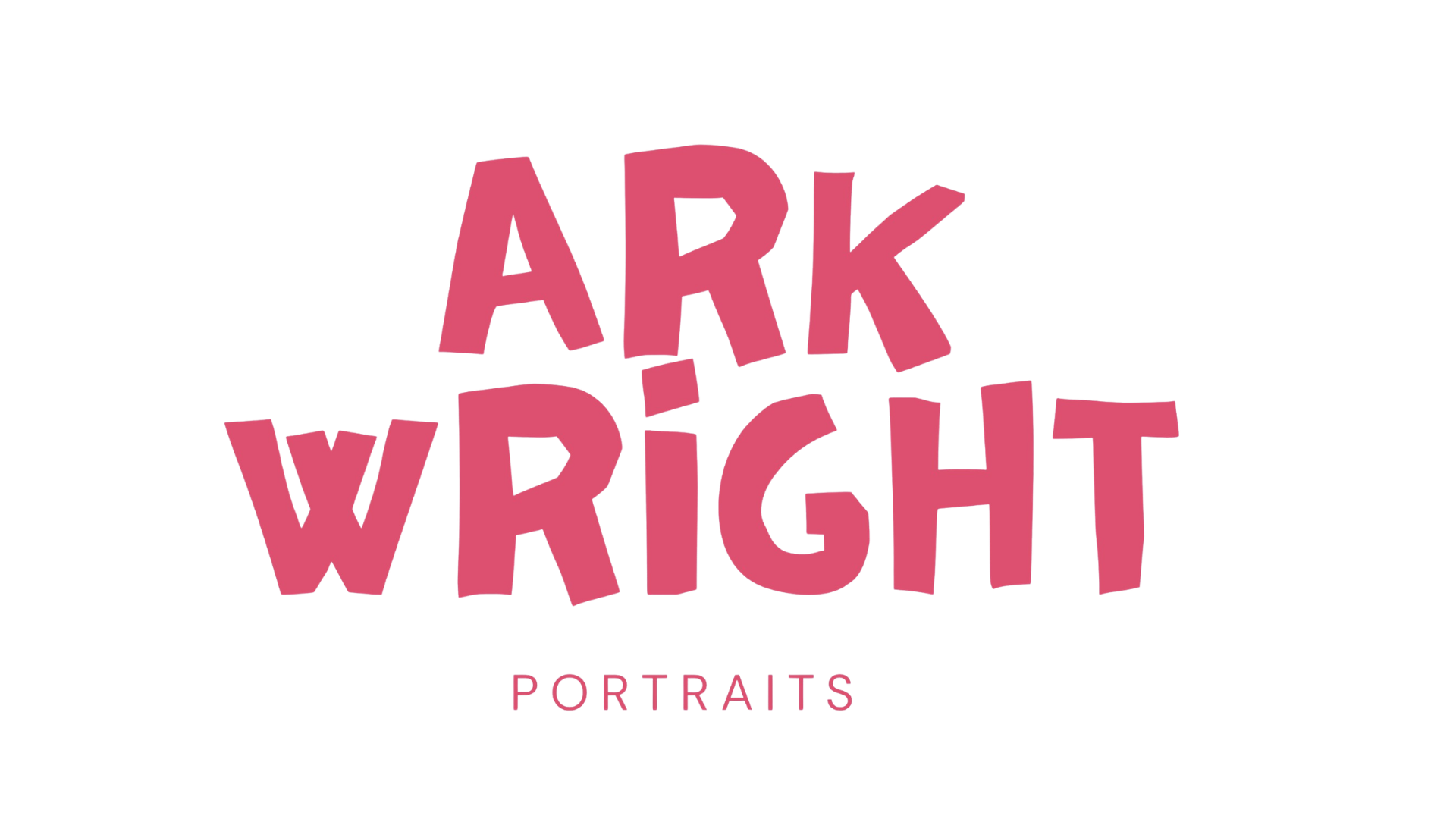 Poster with pink text saying "Ark Wright" and smaller pink text below that says "Portraits" on a black background.