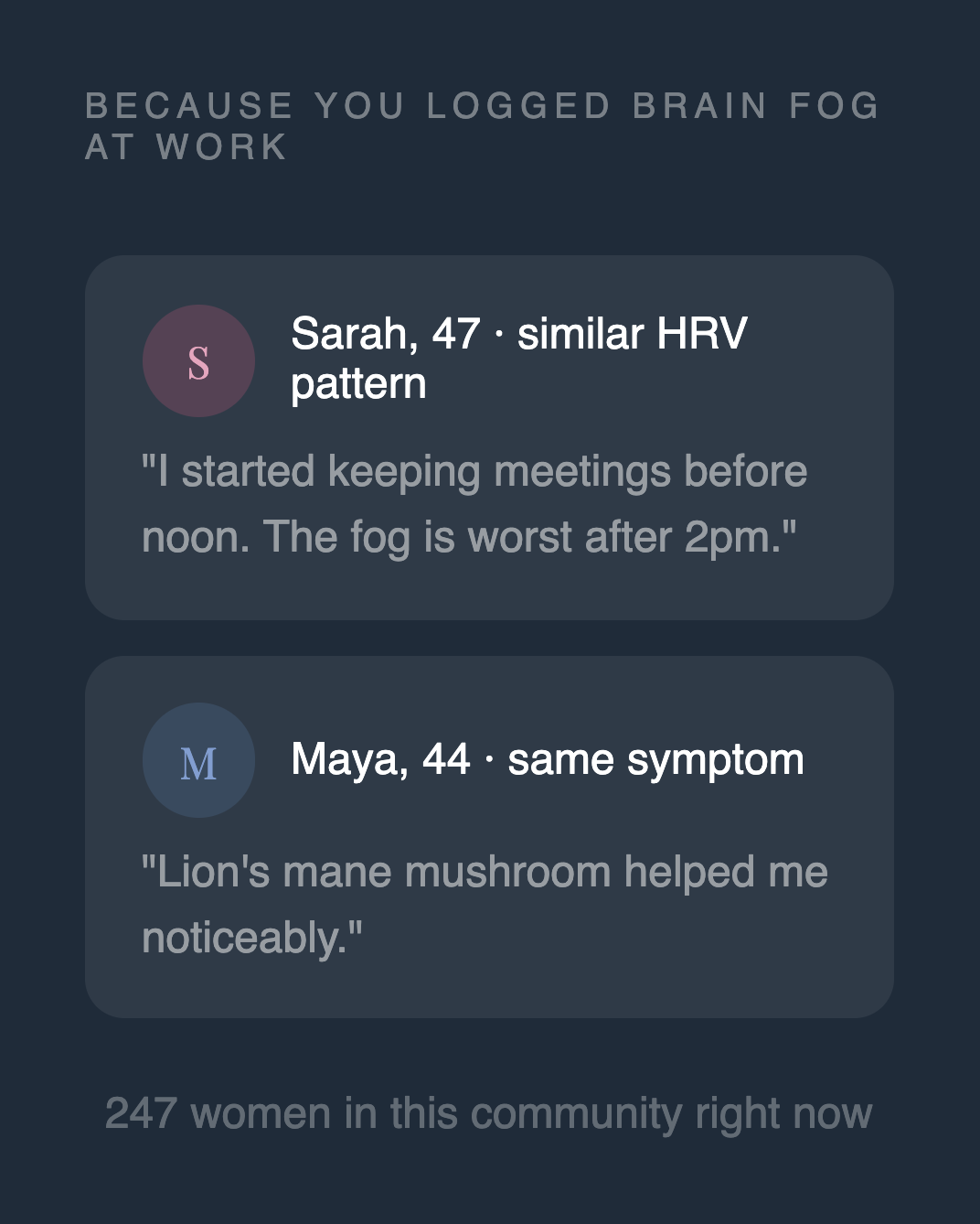 Because you logged brain fog at work, here are other women who have simlar experiences